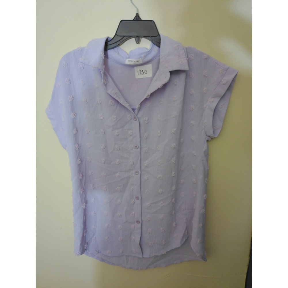 Bothenial Button Down Shirt Men Small Lavender Clipped Dot Short Sleeve Casual